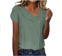 Cocila Bluse Damen Vintage Damen-Sommeroberteile, kurzärmelig, V-Ausschnitt, Hemden, Knopfleiste, Ausgehen, Blusen für Damen, elegant, lässig, 2024, Trendige Kleidung Shirt Langarm Damen Blau