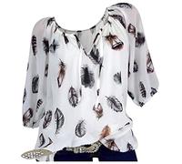Cocila Blusen & Tuniken für Damen Ellbogen V-Ausschnitt Sommer Freizeit Tops Damen Ärmel Bedrucktes Loses T-Shirt Damenbluse Holzfäller Gefüttert Damen Casual Bluse Damen T Shirt Unterhemd Damen