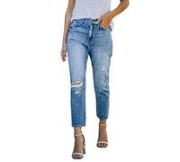 Cocila Bootcut Jeans Damen -Jeans Mit Hoher Taille Zerrissen Schmale Passform Ausgefranste Dehnbare Denim-Hosen In Distressed-Optik Schwarze Weste Teenager (Blue M) Bund Hose Stretch Super