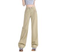 Cocila Bootcut Jeans Damen Solid Color Close Fitting Women's Straight Leg High Waist Loose Wide Denim Pants Männer Jeanshosen - Boot Cut (Khaki XXL) Hose Schwarz Skinny Jeanshose Stretch Hoher