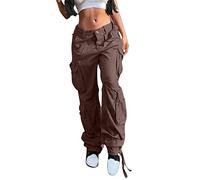 Cocila Cargo Jeans Damen Einfarbige Locker Passform Jeanshosen Baggy Cargohose Y2k Wide Leg Jeans mit Hoher Taille Multi-Pocket Baggy Jeans