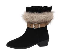 Cocila Damen Boots Mit Rüschenrand Schnallenriemen Blockabsatz Absatz Warme | Winterstiefeletten Ohne Modische Kurze Stiefeletten für Kaltes Wetter Schneestiefel Wide Calf Women Cowboystiefel Elegante