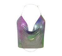 Cocila Damen Cami Tank Top Frauen-Druck-Ketten-Reizvolle Kleidung, Die Justierbare Ärmellose Rückenfreie Neckholder-Crop-Top-Verein-Weinlese-Trägershirts Bördelt Glitzer (A, S) Summer Für Basic