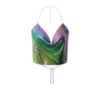 Cocila Damen Cami Tank Top Frauen-Druck-Ketten-Reizvolle Kleidung, Die Justierbare Ärmellose Rückenfreie Neckholder-Crop-Top-Verein-Weinlese-Trägershirts Bördelt Weißes (Jn, S) Tanktops &