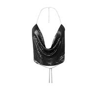 Cocila Damen Cami Tank Top Frauen-Druck-Ketten-Reizvolle Kleidung, Die Justierbare Ärmellose Rückenfreie Neckholder-Crop-Top-Verein-Weinlese-Trägershirts Bördelt Weißes (Black, L) Tanktop