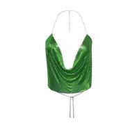 Cocila Damen Cami Tank Top Frauen-Druck-Ketten-Reizvolle Kleidung, Die Justierbare Ärmellose Rückenfreie Neckholder-Crop-Top-Verein-Weinlese-Trägershirts Bördelt Weißes (Green, L) Weiss Pinkes