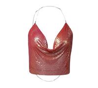 Cocila Damen Cami Tank Top Frauen-Druck-Ketten-Reizvolle Kleidung, Die Justierbare Ärmellose Rückenfreie Neckholder-Crop-Top-Verein-Weinlese-Trägershirts Bördelt Glitzer (B, M) Tanktops Frauen