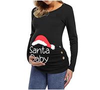 Cocila Damen Christmas Maternity Long Sleeve Drucken Cartoon Printed T-Shirt Tops Pregnancy Blouse Geraffte Umstandsshirt Umstandstop Umstandsmode Schwangerschaft Weihnachten (Ha1-Black, M)