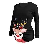 Cocila Damen Christmas Maternity Long Sleeve Drucken Cartoon Printed T-Shirt Tops Pregnancy Blouse Geraffte Umstandsshirt Umstandstop Umstandsmode Schwangerschaft Weihnachten