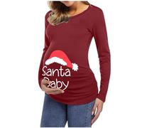 Cocila Damen Christmas Maternity Long Sleeve Drucken Cartoon Printed T-Shirt Tops Pregnancy Blouse Geraffte Umstandsshirt Umstandstop Umstandsmode Schwangerschaft Weihnachten (Ha1-Wine, S)