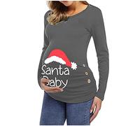 Cocila Damen Christmas Maternity Long Sleeve Drucken Cartoon Printed T-Shirt Tops Pregnancy Blouse Geraffte Umstandsshirt Umstandstop Umstandsmode Schwangerschaft Weihnachten (Ha1-Grey, M)