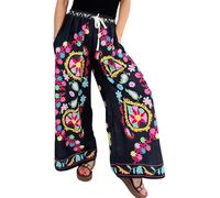 Cocila Damen Jeans-Hose Fließende Grafische Hose Trendy Urlaub Strand Sommerhose 2026 Mit Weitem Bein Anzughose Hoher Taille Jeanshosen Schwarz (Black XL) Shaping Jeans Schwarze Jeggings