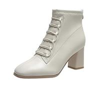 Cocila Damen Stiefeletten Schuhe Thermal Fashion Pure Chunky Color Heels | Lederstiefel Damenstiefel Herbst Stiefel Chelsea Ankle Boots Elegant Winter Bikerboots Reitstiefeletten Reitstiefel