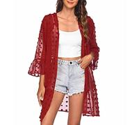 Cocila Damen-Strickjacke Mit 3/4-Ärmeln Aus Leinen Für Den Sommer Leichte Sommer-Strickjacken Frauen Durchsichtige Bluse Dot Chiffon Cardigan Strandabdeckung 3/4-Ärmel-Cardigan Damen Sexy Tops