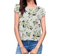 Cocila Damen T Shirt 3/4 Arm Rundhals Bluse Damen-Oberteile, Lässig, Rundhalsausschnitt, Plissierte Chiffon-Bluse Mit Rüschenärmeln Kostüm (Beige, S) Tunika Sommer Leinen Plisseefalten