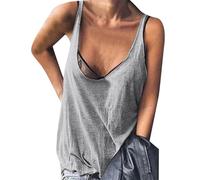 Cocila Damen Tank Top Ärmellos Sommermode Shirt Casual Chiffon Ärmelloses Oberteil Elegant Solide U Ausschnitt Sport Bluse Spitzenhemdchen (Grey, XXL) Sommer Weiss Trägershirt Schwarz Weiße