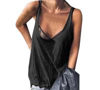 Cocila Damen Tank Top Ärmellos Sommermode Shirt Casual Chiffon Ärmelloses Oberteil Elegant Solide U Ausschnitt Sport Bluse Spitzenhemdchen (Black, XL) Tops Rot Cremefarben Basic Große Größen