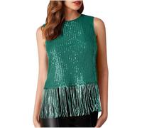 Cocila Damen Tops Sexy U-Ausschnitt Tank Top Glitzernde Fransen-Tops Für Damen, Ärmellos, Rundhalsausschnitt, Pailletten-Tanktops, Quasten-Club-Shirt-Outfit Weite (Green, Xl) Women Rosa Weiss