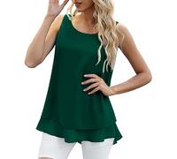 Cocila Damen Tops Sexy U-Ausschnitt Tank Top Women Chiffon Sleeveless Double Casual Blouse Große Größen (Green, XXL) Weisses Sommer Elegant Blau Cremefarben Oberteil Weiss Tshirt Ärmellos Weisse