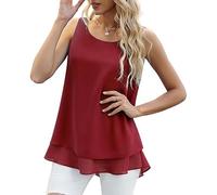 Cocila Damen Tops Sexy U-Ausschnitt Tank Top Women Chiffon Sleeveless Double Casual Blouse Große Größen (Red, L) Träger Elegantes Weißes Elegant Weiß Weiss Blusentops Ärmellos Schwarz Weisse