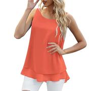 Cocila Damen Tops Sexy U-Ausschnitt Tank Top Women Chiffon Sleeveless Double Casual Blouse Große Größen (Orange, XXL) Sommer Rosa Tanktop Blaues Oberteile Schwarz Ärmelloses Basic Weiß Bluse