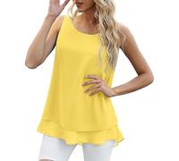 Cocila Damen Tops Sexy U-Ausschnitt Tank Top Women Chiffon Sleeveless Double Casual Blouse Große Größen (Yellow, XXL) Schwarz Damentops Ärmellos Oberteil Sommer Basic Baumwolle Tanktops Für