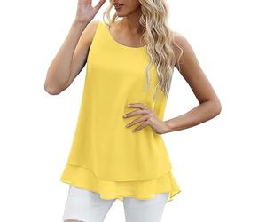 Cocila Damen Tops Sexy U-Ausschnitt Tank Top Women Chiffon Sleeveless Double Casual Blouse Große Größen (Yellow, XXL) Schwarz Damentops Ärmellos Oberteil Sommer Basic Baumwolle Tanktops Für