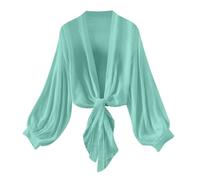 Cocila Damen Weiße Hemden Boho-Shirts Urlaub Tops Blusen Bademode Cover Tunika Selbstbinden Badeanzug Bikini Langarm Weiches Strandhemd Für Frauen Glitzer Pullover (Green, XL)