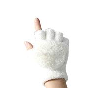 Cocila Fäustlinge Damenhandschuhe ohne Finger Winter Warm Weich Verdicken Coral Fleece Halbfinger Flip Handschuhe(Weiß,One size)