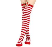 Cocila Frauen Weihnachtsgestreifte Overknee-Socken Oberschenkelhohe Strümpfe Spitzen Overknee Sportsocken Damen Nur Die Socken Baumwolle Trachten Kniestrümpfe Stricksocken Trachtensocken