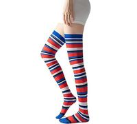 Cocila Gestreifte, Bunt Bedruckte, Rutschfeste -Overknee-Strümpfe Für Damen Damensocken Schwarz Lange Socken Weiße Kniestrümpfe Strümpfe Nur Die Halloween Trachtensocken Trachten Blau