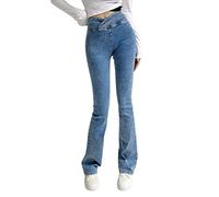 Cocila Jeans Damen High Waist Damenhose Mit Hoher Elastischer Taille Und Schmaler Passform Sexy Jeans-Flare-Hose Weste Schwarz (B M) Hosen Schwarze Jeggings Stretch Bequeme Hose Hohe Große