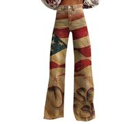 Cocila Jeans Damen High Waist Hose Mit Weitem Bein Zum Unabhängigkeitstag Für Elastisch Hohe Taille -Hose Leicht Übergröße Lässige -Jogginghose Yoga S (Coffee L) 46 Skinny Damenjeans Kurzgrößen