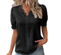 Cocila Langarmshirt Damen Große Größe Kurzarm Oberteile Sommer Bluse Damen Elegant Langärmlige Hemd Spitze V-Ausschnitt Blusenshirt Feste Farbe Mode Top Pullover