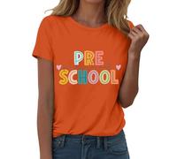 Cocila Leinenbluse Damen Elegante 3/4 Arm Rüschenbluse Kurzarmshirt „Happy First Day of School“-Shirt Outfit Bedrucktes Lehrer-T-Shirt Lässiges O-Ausschnitt-Top Kleid Totenkopf (Orange, XXXL)
