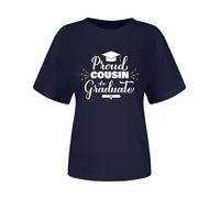 Cocila Leinenbluse Damen Sommer Shirts Abschlusssaison-Druck Damen Casual Daily Kurzarm-Top T-Shirt Rundhals Engel Flügel Schwarz Damen (Dark Blue, XXL)