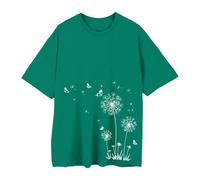 Cocila Leinenbluse Damen Sommer Shirts Oberteile T Shirt Kurzarm Bluse Mit Rundhals Bunt Blumen Print Tee Tops Pullover Teenager Mädchen Pulli Tunika Freizeit Longbluse Für (Mint Green, S) 3/4