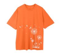 Cocila Leinenbluse Damen Sommer Shirts Oberteile T Shirt Kurzarm Bluse Mit Rundhals Bunt Blumen Print Tee Tops Pullover Teenager Mädchen Pulli Tunika Freizeit Longbluse Für (Orange, L) Große