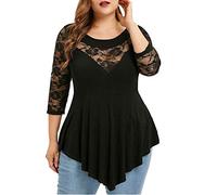 Cocila Mode Damen Plus Size Lässig Lose Blumenspitze Sexy Elegante Einfarbige Unregelmäßige Durchsichtige Spitze Tunic Sweatshirt T-Shirt Shirt Mini Kleider Oberteile Tunika Top Bluse Streetwear