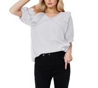 Cocila Musselin Bluse Damen 3/4 Arm Baumwolle Leinenbluse European Station Gespleißte Spitze Eleganter Kragen Kurzarm Chiffonbluse Für Neuer Sommerstil Trendy Plus Size Shirt Umstandsmode Winter