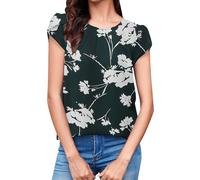 Cocila Musselin Bluse Damen Boho Boho-Oberteile Damen-Oberteile, Lässig, Rundhalsausschnitt, Plissierte Chiffon-Bluse Mit Rüschenärmeln Leggings Totenkopf (Navy, XL) Tunika Leinen Sommer Elegant