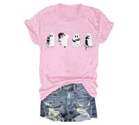 Cocila Musselin Bluse Damen Boho Boho-Oberteile Damen-T-Shirt Mit Halloween-Print, Rundhalsausschnitt, Kurzärmelig, Lässiges Oberteil Engel Flügel Schwarz (Pink, XXL) Blusen & Tuniken Für