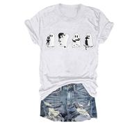 Cocila Musselin Bluse Damen Boho Boho-Oberteile Damen-T-Shirt Mit Halloween-Print, Rundhalsausschnitt, Kurzärmelig, Lässiges Oberteil Engel Flügel Schwarz (White, S) 3/4 Arm Shirts Sommer