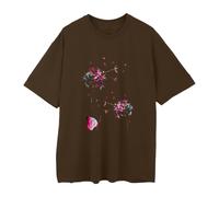 Cocila Oberteile 3/4 Arm Sommer T-Shirt Damen T Shirt Kurzarm Bluse Mit Rundhals Bunt Blumen Print Tee Tops Pullover Teenager Mädchen Pulli Tunika Freizeit Shirts Longbluse Für (Coffee, XXXL)