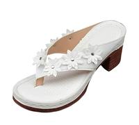 Cocila Sandaletten Mit Niedrigem Absatz Elegant Riemchensandalen Offen Clip Flower Flops Lässige Bequeme High Heel Chunky Toe Hausschuhe Modetalente Damen Shop Schuhe (White, 41)