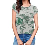Cocila Schlupfbluse Damen 3/4 Arm Lässiges T-Shirt Damen-Oberteile, Lässig, Rundhalsausschnitt, Plissierte Chiffon-Bluse Mit Rüschenärmeln Glitzer Body (Green, XL) Blusenshirt Leinen Longbluse