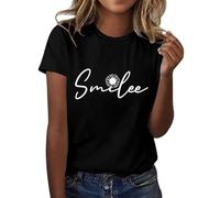 Cocila Shirt Damen Langarm/Kurzarm Smilee Damen-T-Shirt mit Buchstaben-Aufdruck, kurzärmelig, Rundhals-T-Shirt, modisches Oberteil, leicht, weich, lässig, Sommerkleidung Maus Rucksack Damen