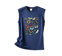Cocila Sport Tank Top Damen Casual Rundhals Ärmellos Einfarbig Schmetterlingsdruck Lose Weste In Schwarz (Dark Blue, XXL) Baumwolle Basic Tops Blaues Sommer Oberteile Elegant Rosa Shirt Weiß