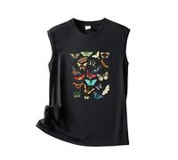 Cocila Sport Tank Top Damen Casual Rundhals Ärmellos Einfarbig Schmetterlingsdruck Lose Weste In Schwarz (Black, XL) Weiße Tops Tanktop Damentops Basic Rotes Schwarzes Locker Shirts Sommer Große