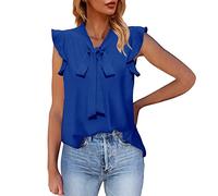 Cocila Sport Tank Top Damen -Tanktops Für Frauen, Lässig, Solide, Ärmellose Chiffon-Blusen, Rüschen, Elegante Weste Damenjacke Olivgrün (Blue, L) Shirt Ärmellos Sommer Tops Weißes Party Tanktop